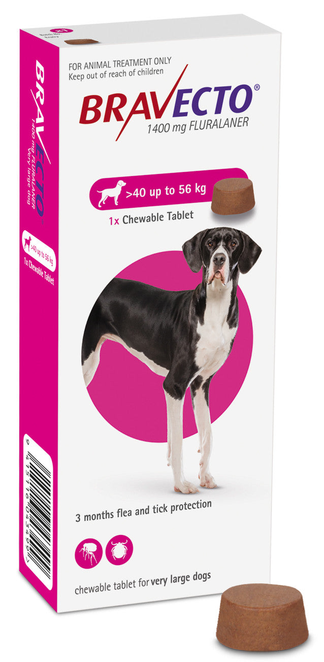 Bravecto Chewable Tablet 1400 Mg Fluralaner For Dogs 40-56 Kg (1Tab)