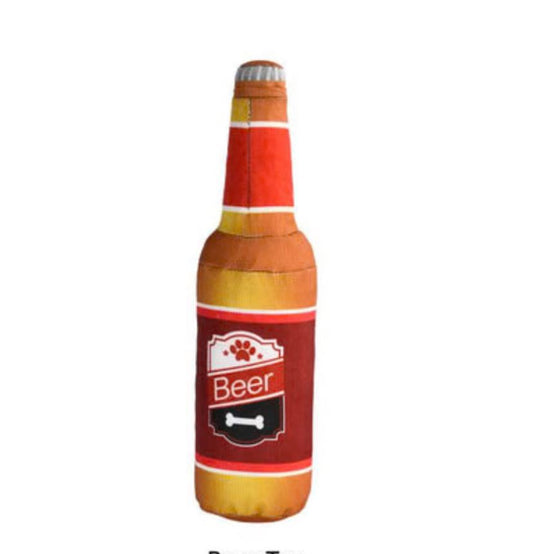 Naomi Brown & Red Beer Bottle Dog Toy