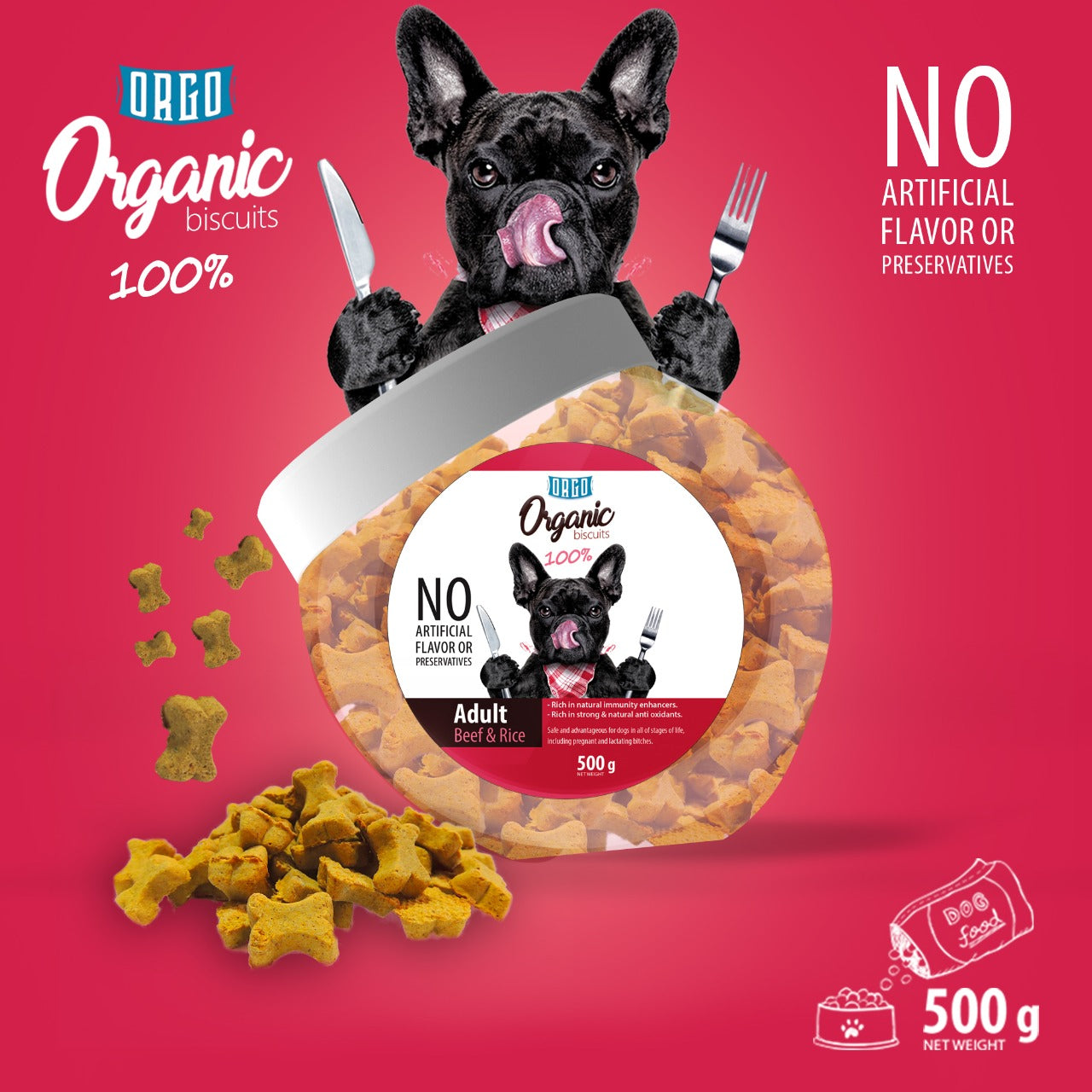 Orgo Organic Biscuits For Adult Dogs - 500 G