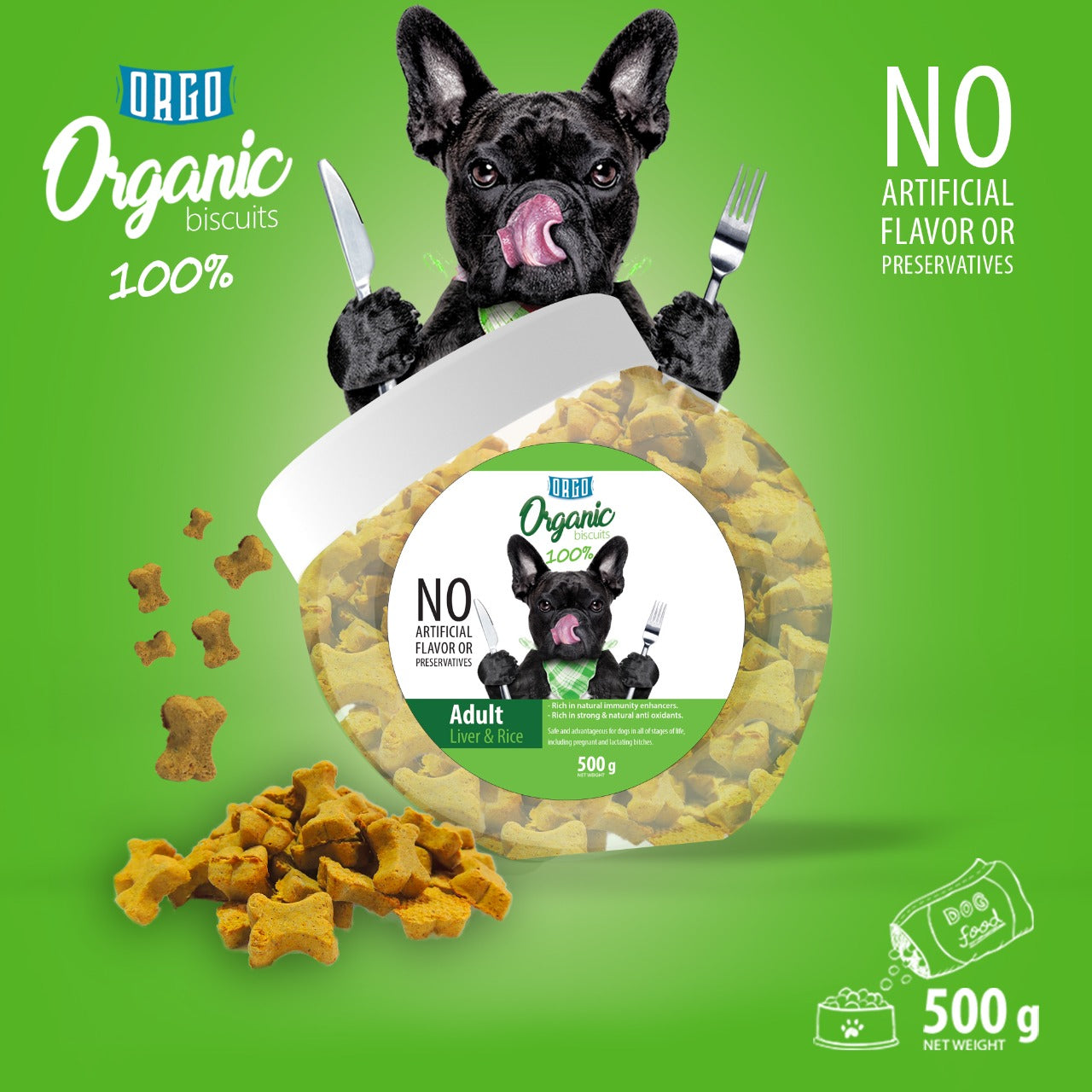 Orgo Organic Biscuits For Adult Dogs - 500 G