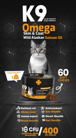 K9 Supplement For Cats Omega Skin & Coat Wild Alaskan Salmon oil - 60 Pcs