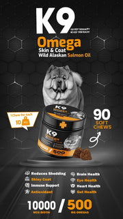 K9 Supplement For Dogs Omega Skin & Coat Wild Alaskan Salmon oil - 90 Pcs